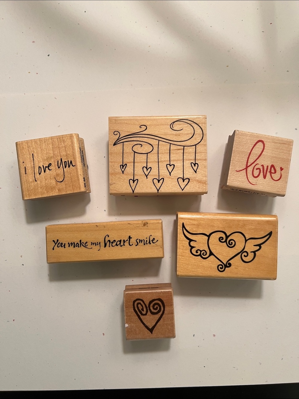 Hobby Lobby Wooden Heart Stamp Bundle(6) a mix of NWT and Gently Used.